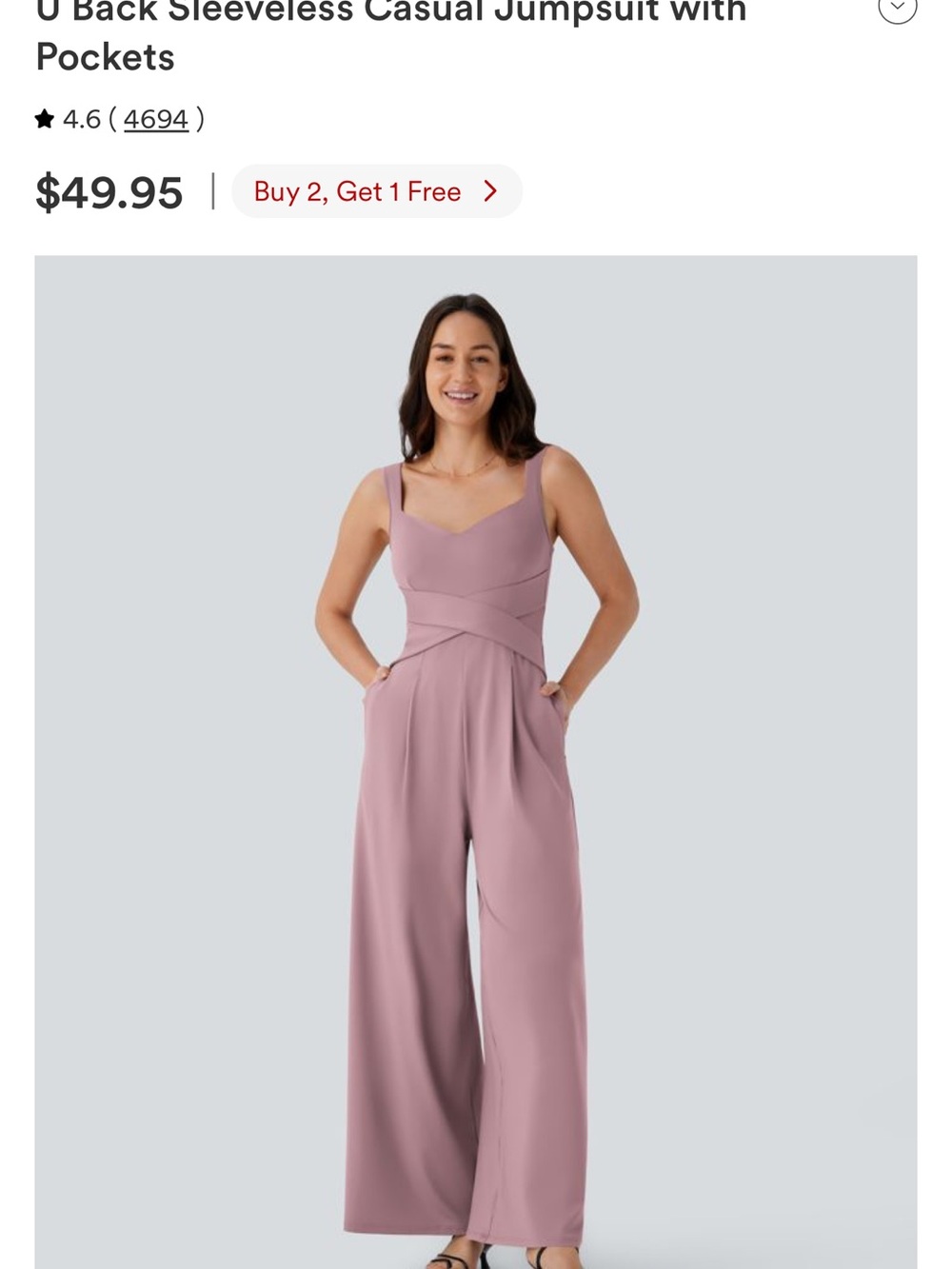 HALARA Mauve U-Back Sleeveless Wide-Leg Jumpsuit